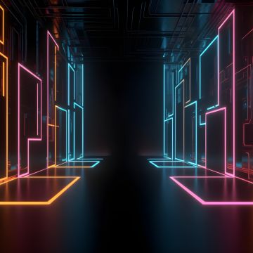 Neon, Aesthetic, Corridor, 5K, Modern lighting