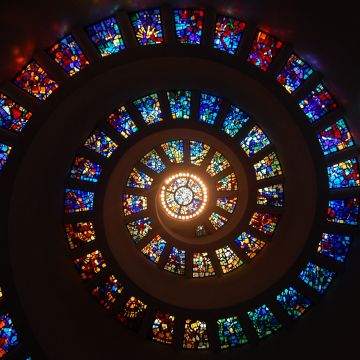 Spiral ceiling, Stained glass, Church