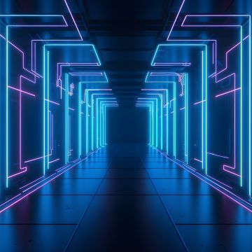 Glowing, Corridor, Neon Lights, 5K, Digital Art