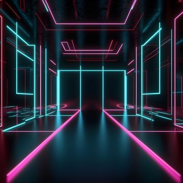 Neon Lights, Dark room, Futuristic, Cyberpunk, 5K
