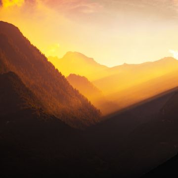 Valley, Golden hour, Sunlight, Mountains, Landscape, Italy, Morning light, 5K