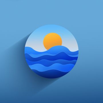 Sunset, Illustration, 5K, Blue aesthetic, Circle, Ocean