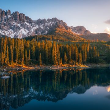 Karersee Lake, Serene, Lago di Carezza, Alpine lake, Italy, Dolomites, 5K
