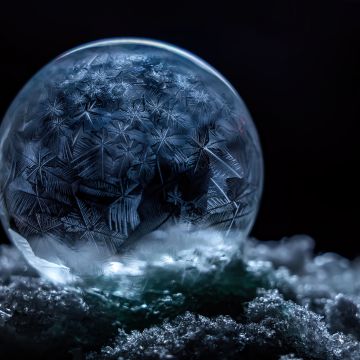 Frozen bubble, Dark aesthetic, Soap Bubble, Crystal, Winter snow, Frosty, Macro