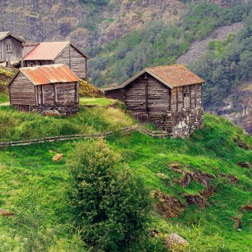 Hilltop, Wooden House, Norway, Rural, Landscape