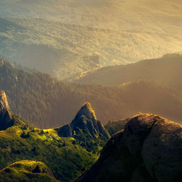 Mountains, Green landscape, Sunlight