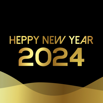Happy New Year 2024, Wishes, Golden letters, AMOLED, 8K, 5K, Black background