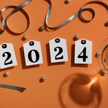 2024 New year, Party night, New Year celebrations, Orange background, 5K