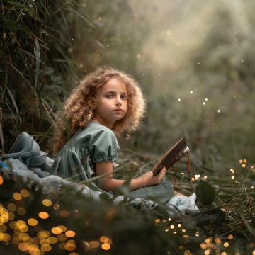 Cute Girl, Reading book, Portrait, 5K, Magical forest, Pretty, Study