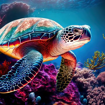 Sea Turtle, AI art, Coral reef, Colorful, Vibrant, Underwater