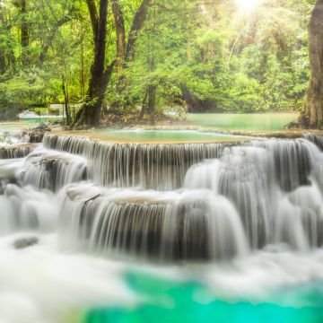 Erawan Falls, Waterfall, Forest, Spring, Rainforest, Thailand, 5K