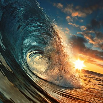 Ocean Waves, Sunset, Hawaii, Tropical