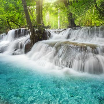 Erawan Falls, Thailand, Waterfall, Forest, Spring, 5K
