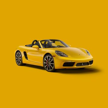 Porsche 718 Boxster, Yellow aesthetic, 5K, CGI, Yellow background