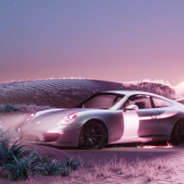 Porsche 911, Pink aesthetic, CGI, Surreal