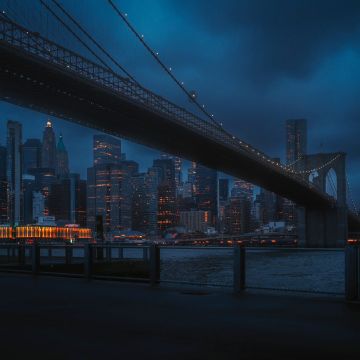 New York City, Brooklyn Bridge, Night, Dark aesthetic, Cityscape