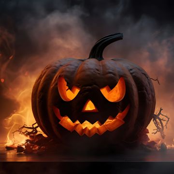 Halloween pumpkin, Fire, AI art, Scary, 5K, Jack-o'-lantern
