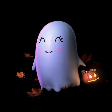 Cute ghost, Halloween night, Kawaii, AMOLED, Cute art, 5K