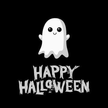 Happy Halloween, Cute ghost, 5K, AMOLED, Black background