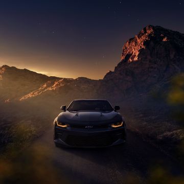 Chevrolet Camaro SS, Aesthetic, Mountains, Evening sky