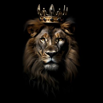 Lion, Crown, Dark aesthetic, AMOLED, Black background, 5K, 8K, CGI