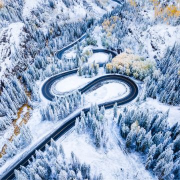 Red Mountain Pass, Winter, Colorado, Snow covered, Road trip, Drone photo, 5K