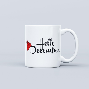 Hello December, Coffee Mugs, White background, Navidad, Noel