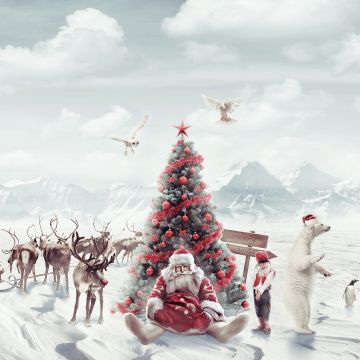 Santa Claus, Christmas tree, Penguins, Aesthetic Christmas, Winter Mountains, Reindeer Chariot, Navidad, Noel, Sleigh