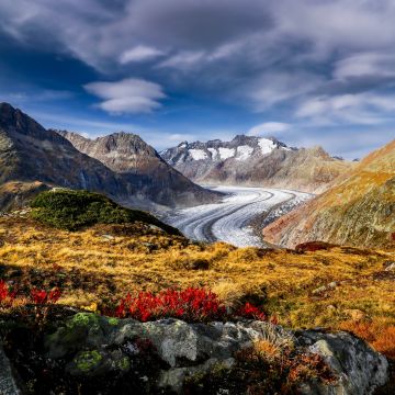 Aletsch Glacier, Alps mountains, Mountain pass, Landscape, Scenery, Summer, Switzerland