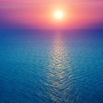 Sunrise, Seascape, Horizon, Ocean, Pink sky, Blue, Morning light, Aesthetic