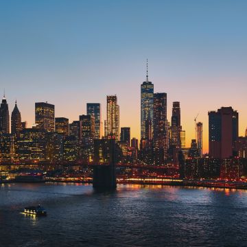 Manhattan, 5K, New York City, Manhattan Bridge, Cityscape, Sunset, Urban, Evening, City lights