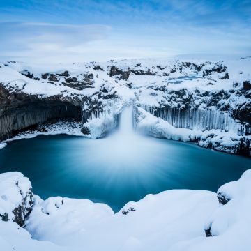 Aldeyjarfoss waterfall, Winter, Long exposure, Iceland, 5K