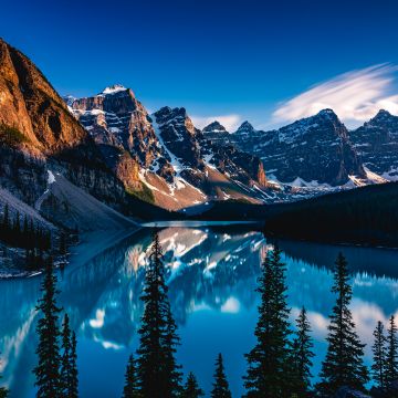 Moraine Lake, Canadian Rockies, Banff National Park, Alberta, North America, Sunset, 5K, Scenic