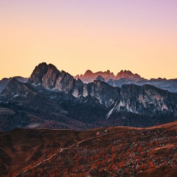 Giau Pass, Mountain range, Dolomites, Sunset, Landscape, Dawn, Italy, 5K