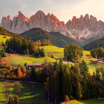 Valley of Funes, Italy, Mountains, Village, Countryside, Landscape, High mountains, Sunny day, Summer, Forest, Trees, Greenery, 5K
