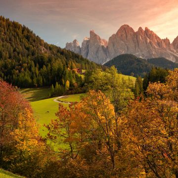 Valley of Funes, Mountains, Countryside, Landscape, High mountains, Summer, Forest, Trees, Greenery, Italy, 5K