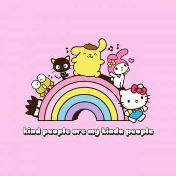 Sanrio, BFF, Hello Kitty, My Melody, Keroppi, Pompompurin, Pochacco, Pink background, Hello kitty quotes, Best friends, Rainbow
