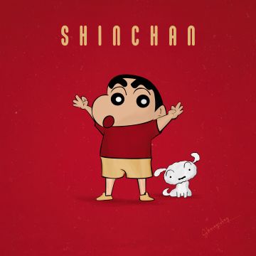 Shin-chan, Shiro, 5K, Red background, Shinchan Nohara, Cartoon