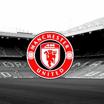 Manchester United, Monochrome background, Logo, 5K, Stadium