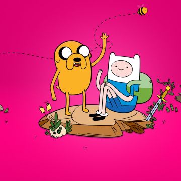 Cartoon Network, Adventure Time, Jake, Finn, Pink background