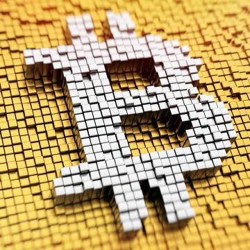 Bitcoin, 3D background, 5K, 3D cubes, Yellow background, Cryptocurrency