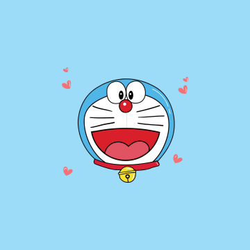 Doraemon, Minimalist, Cartoon, Illustration, Cute anime, Adorable, Blue background, Red hearts