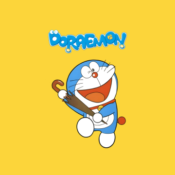 Doraemon, TV series, Yellow background, Minimalist, Laughing