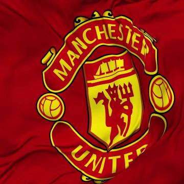 Manchester United, Flag, Football club, Red background, Logo