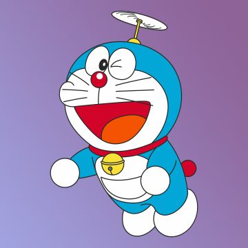 Doraemon, Minimalist, Purple background, Cartoon