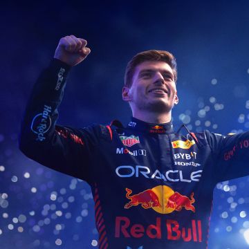 Max Verstappen, F1 2023, Champion, Blue background