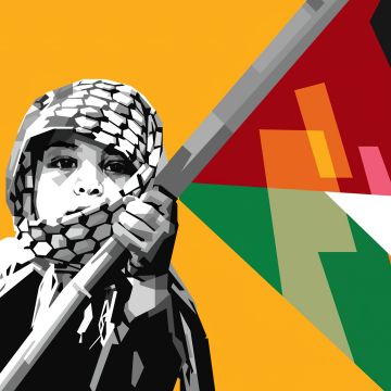 Cute Girl, Flag of Palestine, Pop Art