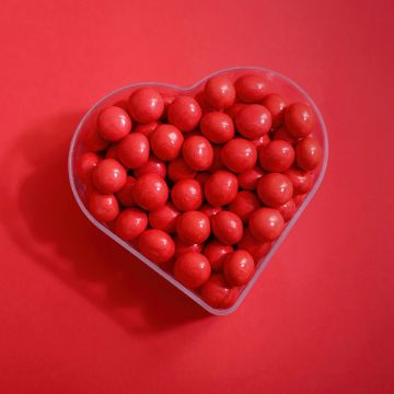 Heart shape, Sugar candies, Red background, 5K, Love heart