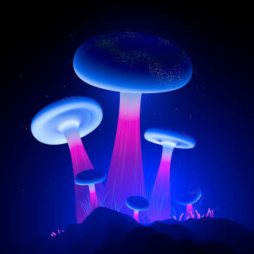 Glowing, Mushrooms, Digital Art, Vibrant, Blue aesthetic