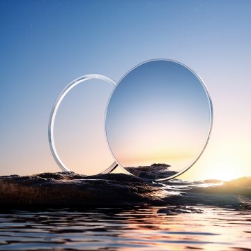 Sunset, Mirror, Spheres, Rocks, Body of Water, Reflection